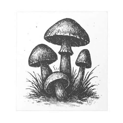 Ink‑Drawn Mushroom Cluster Tote Bag Notepad