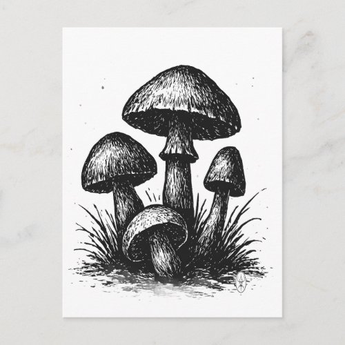 Ink‑Drawn Mushroom Cluster Tote Bag Postcard