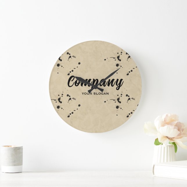 Ink Drop Effect Company Name Large Clock (Home)