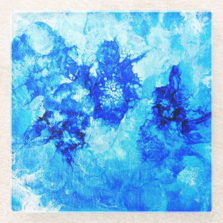 Ink droplets blue abstract art coaster
