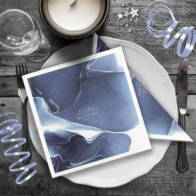 Ink Flow Wedding Blue ID762 Paper Dinner Napkins (Creator Uploaded)