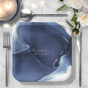 Ink Flow Wedding Blue ID762 Paper Plates