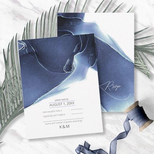 Ink Flow Wedding Blue ID762 RSVP Card