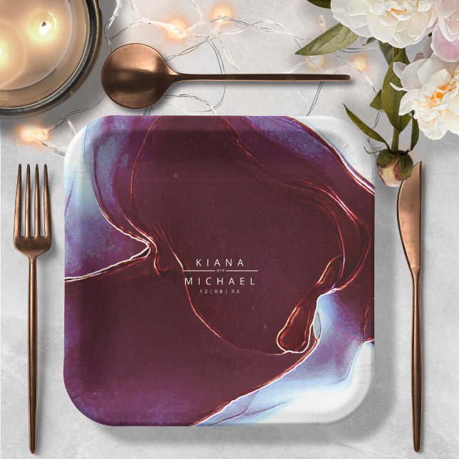Ink Flow Wedding Burgundy ID762 Paper Plates (Creator Uploaded)