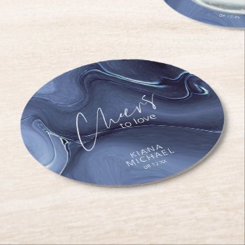 Ink Flow Wedding Cheers To Love Blue Id762 Round Paper Coaster by arrayforhome at Zazzle