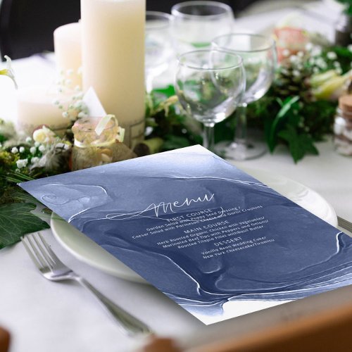 Ink Flow Wedding Menu Blue ID762