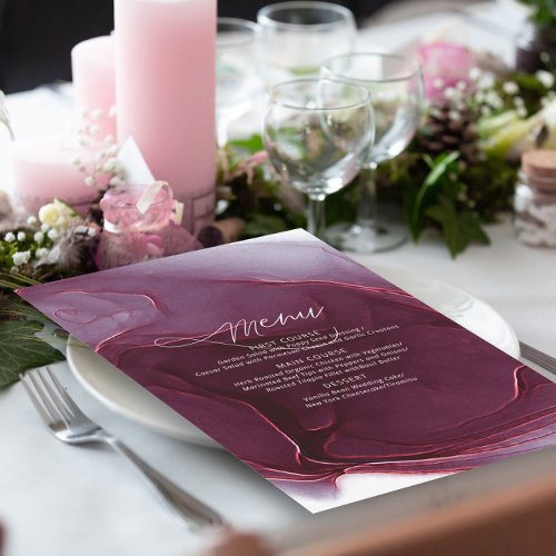 Ink Flow Wedding Menu Burgundy ID762