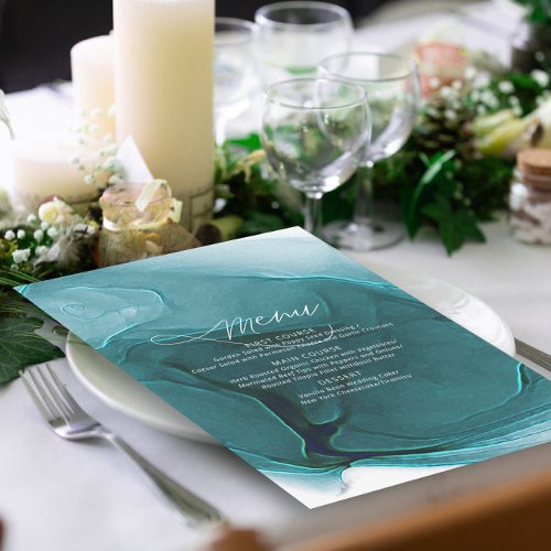 Ink Flow Wedding Menu Teal ID762