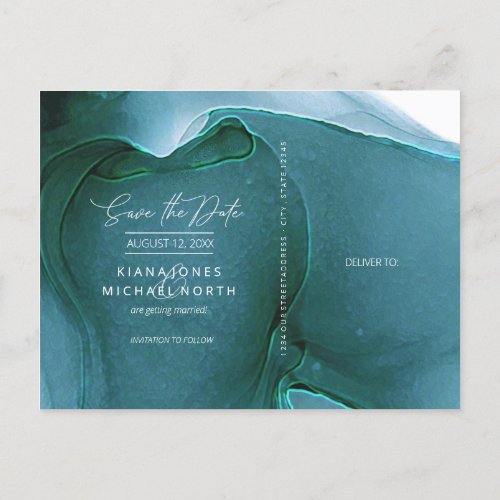 Ink Flow Wedding Save the Date Teal ID762 Announcement Postcard