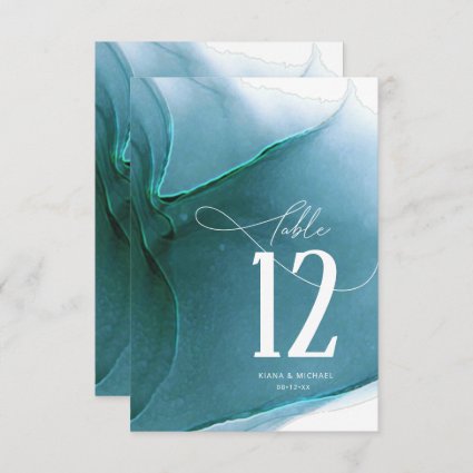 Ink Flow Wedding Table Number Teal ID762