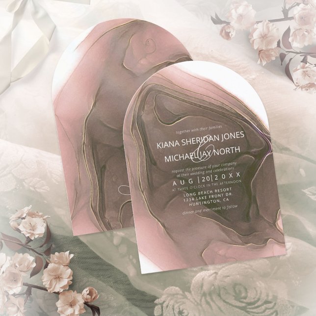 Ink Flow Wedding Taupe Arch ID762 Invitation (Creator Uploaded)
