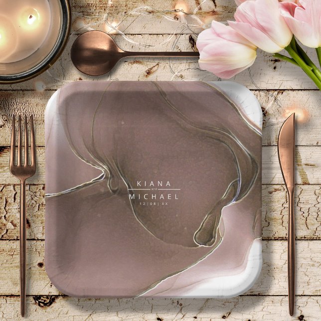 Ink Flow Wedding Taupe ID762 Paper Plates (Creator Uploaded)