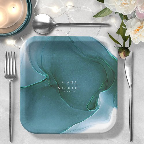 Ink Flow Wedding Teal ID762 Paper Plates