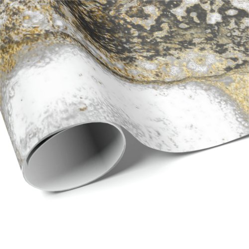 Ink Gold Liquid Paint Gray Black White Abstract Wrapping Paper