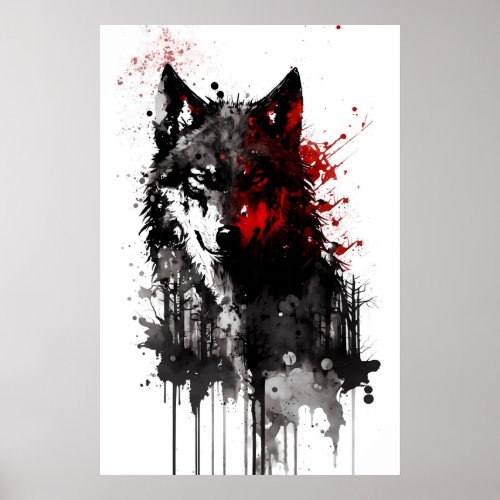 Ink Gray Wolf Portrait Poster