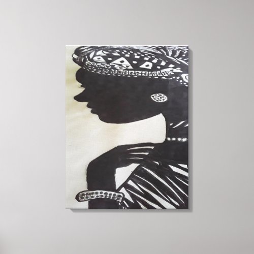 Ink hand drawn Black and white African Woman Canvas Print