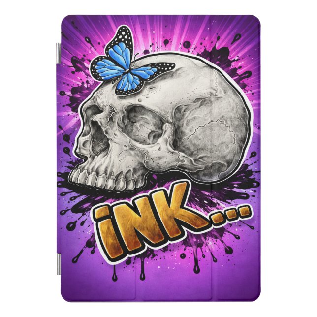 INK… Hand-Drawn Skull with Butterfly iPad Pro Cover (Front)