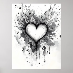 Ink Heart Poster – Abstract Grunge Wall Art