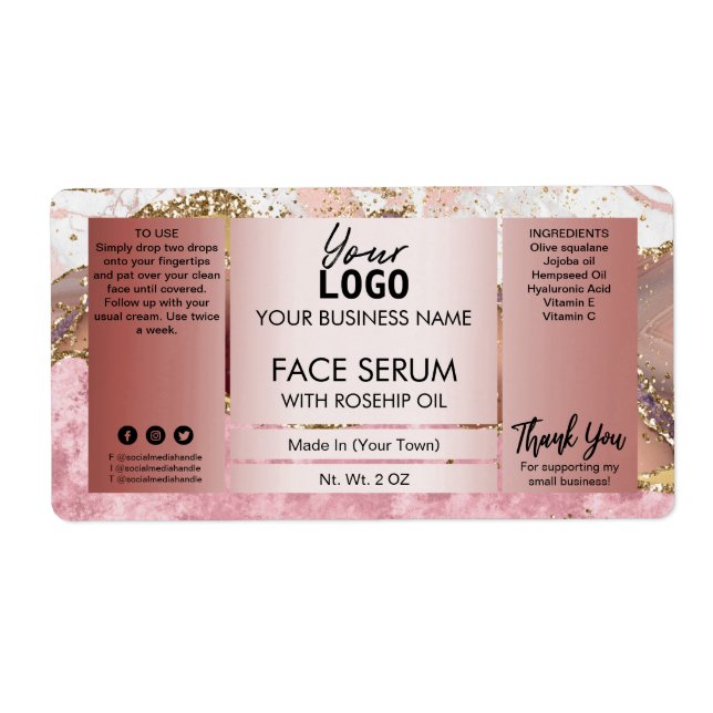 Ink In Pink Rose Gold Face Serum Label (Front)