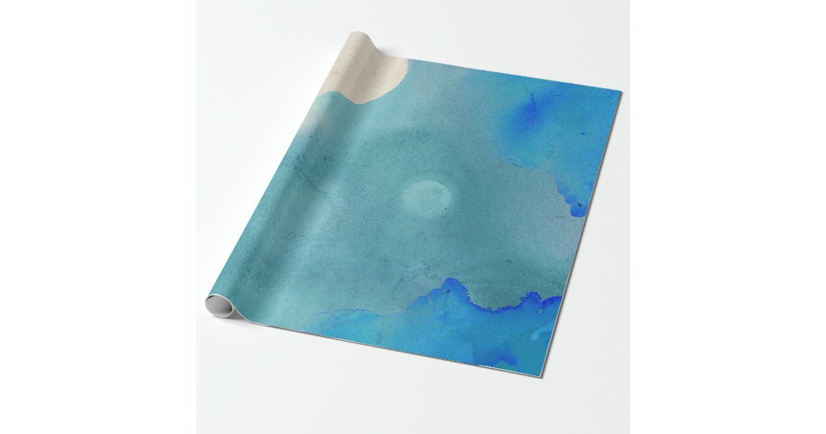 Ink indigo blue aquarelle watercolor kraft ocean wrapping paper Zazzle