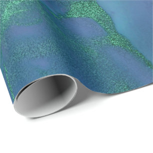 Ink Liquid Paint Blue Emerald Sapphire Green Wrapping Paper
