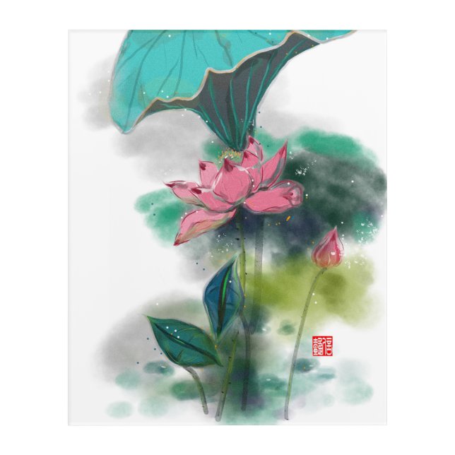 Ink Lotus Modern Abastrct Acrylic Art (Front)