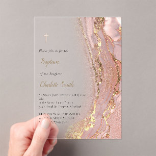 ink marble   Baptism Acrylic Invitations