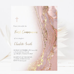 ink marble   First Communion girl  Invitation