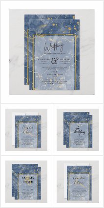 INK Navy Blue Gold Abstract Wedding Invitations