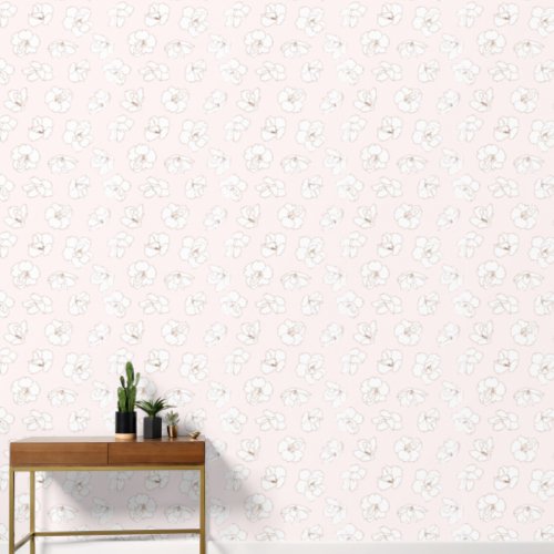  Ink on White Cherry Blossoms Over Pale Pink Wallpaper