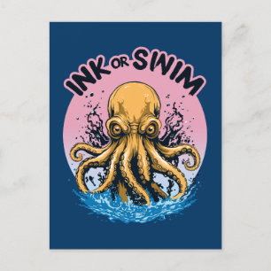 Ink Or Swim Octopus Tattoo Quote Postcard