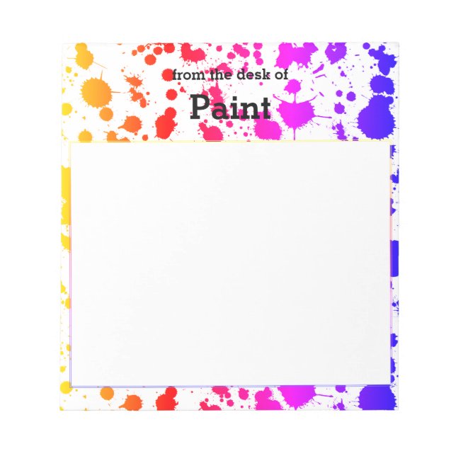 Ink Paint Splash Splatter Colorful Bright Rainbow Notepad (Front)