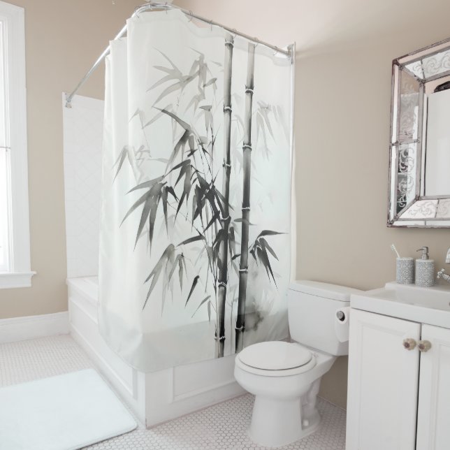 Ink Painting Bamboo Shower Curtain (In Situ)