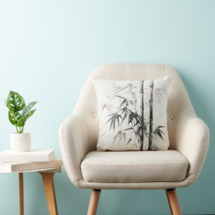 Ink Painting Bamboo Throw Pillow