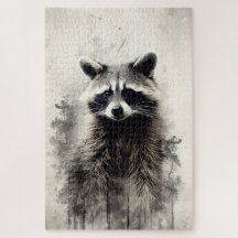 Ink painting of a raccoon puzzle