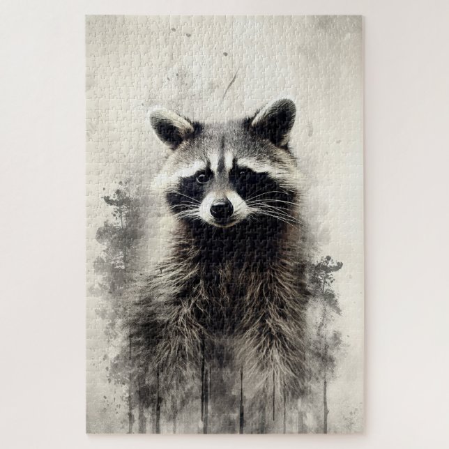 Ink painting of a raccoon puzzle (Vertical)