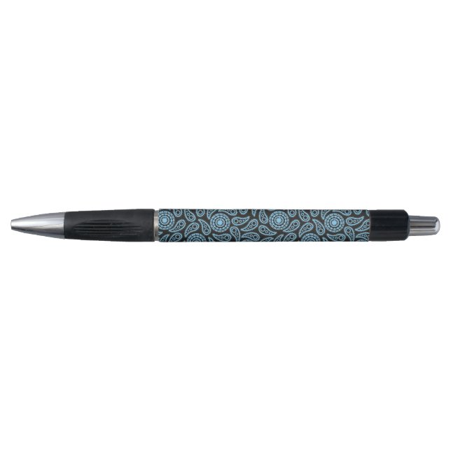 Ink Pen-Black & Blue Paisley Print Pen (Front)