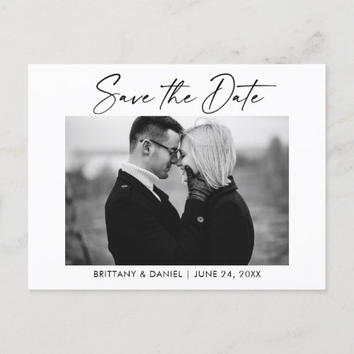 Ink Pen Calligraphy Black and White Save The Date Postcard