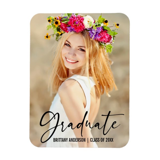 Ink Pen Calligraphy Graduation Photo Announcement Magnet (Vertical)