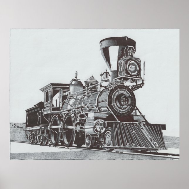 Ink Pen Drawing of a Steam Locomotive Poster (Front)