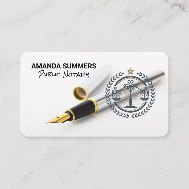 Ink Pen | Writer | Public Notary Legal Seal Business Card (Front)