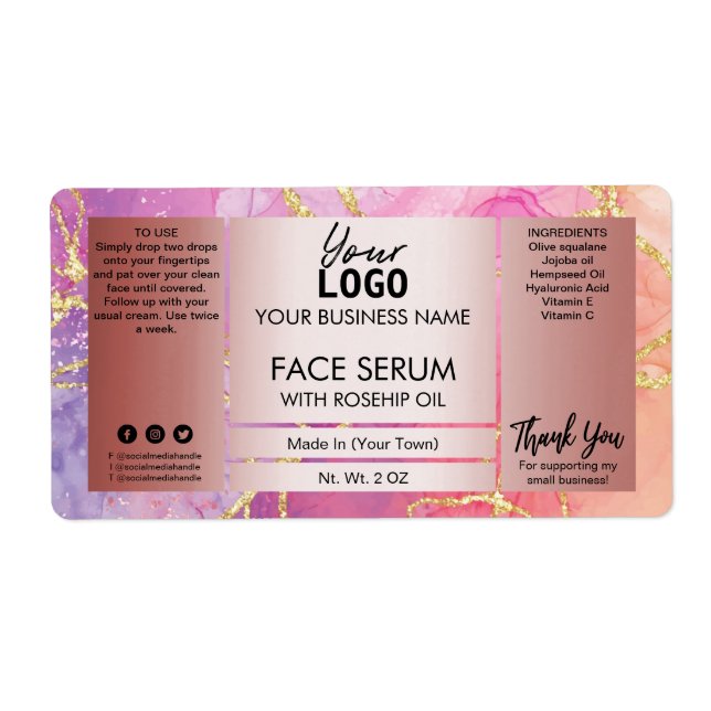 Ink Pink And Rose Gold Face Serum Label (Front)