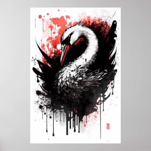 Ink Portrait of a Swan Poster