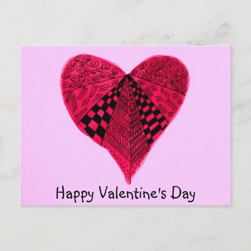 Ink red hand drawn Valentine Heart Holiday Postcard