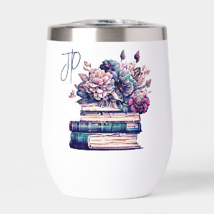 Ink Runs Deep Quote   Book Lovers Monogrammed Thermal Wine Tumbler