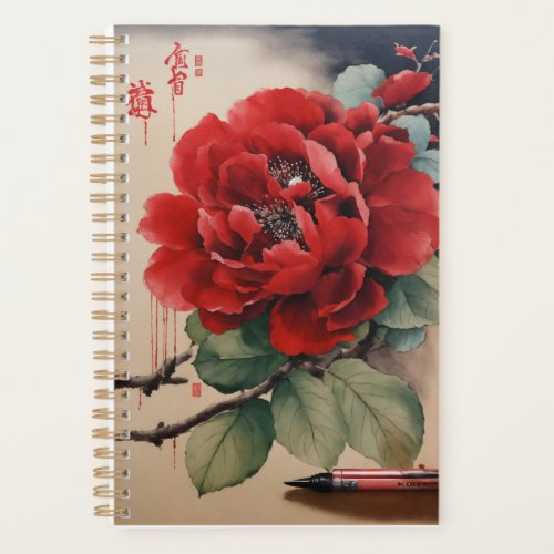Ink Sketch Black and Red Lock with Key in Chinese Planner