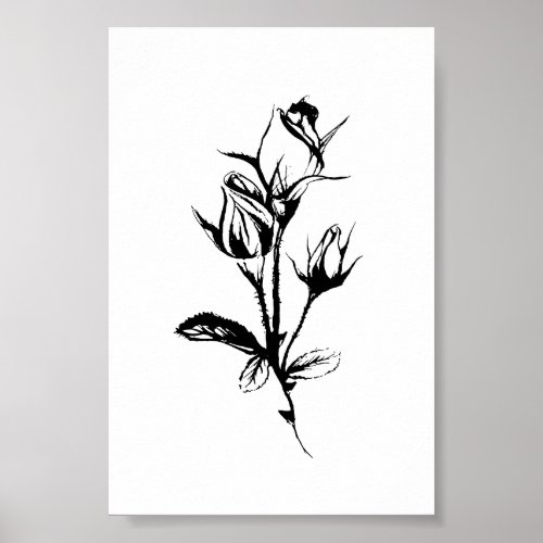Ink Sketch of Roses Poster