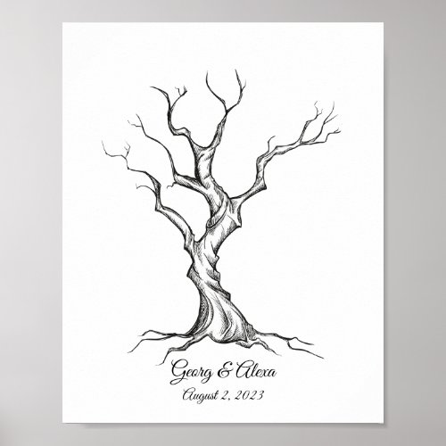 Ink Sketch Tree Wedding Fingerprint Guestbook