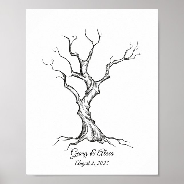 Ink Sketch Tree Wedding Fingerprint Guestbook (Front)