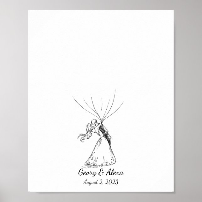 Ink Sketch Wedding Couple Fingerprint Guestbook (Front)